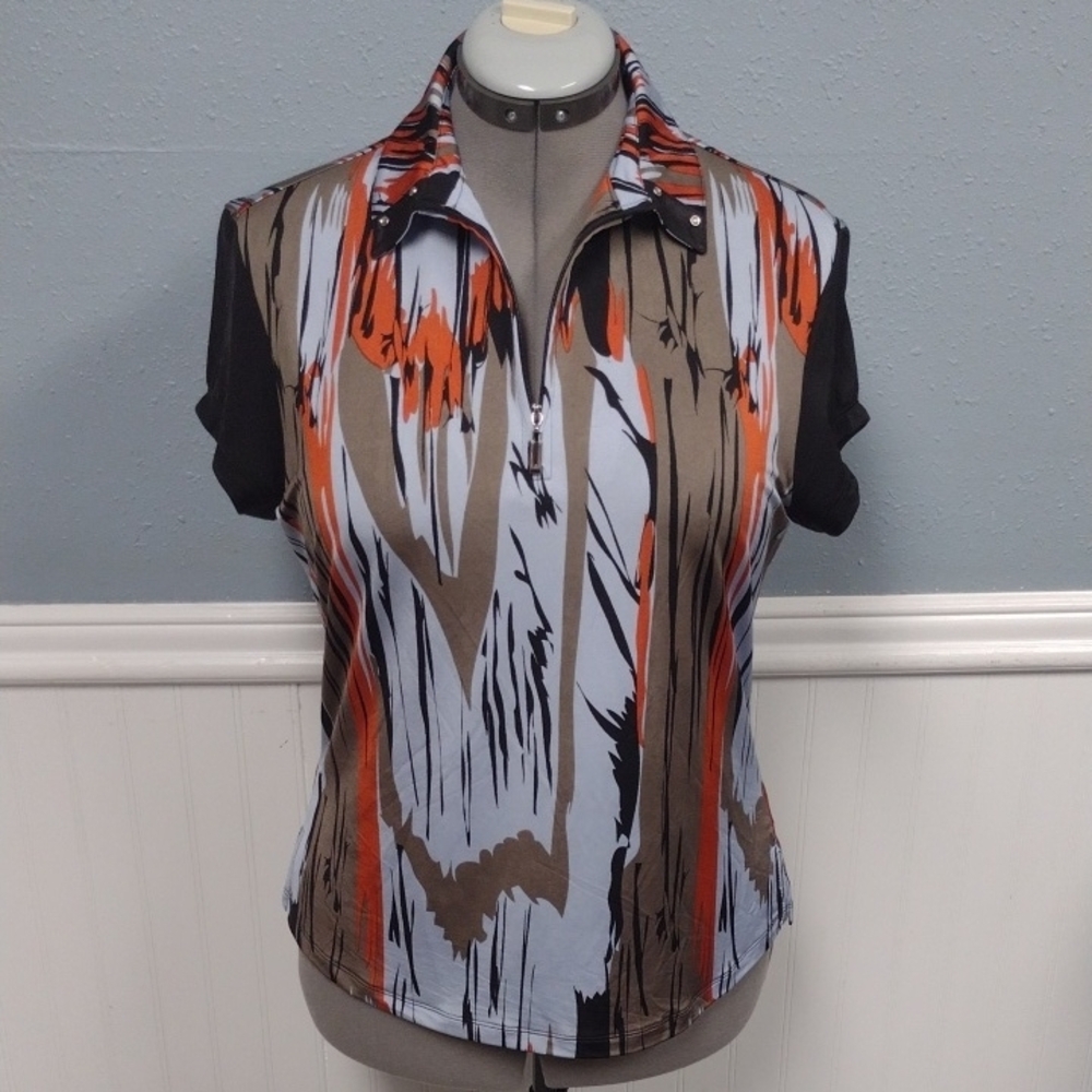 Jamie Sadock Golf, Tenis, Withe And Tan Fitted Polo Blouse.